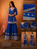 Royal Blue Wrap Kurta Set with Flared Palazzo & Organza Dupatta